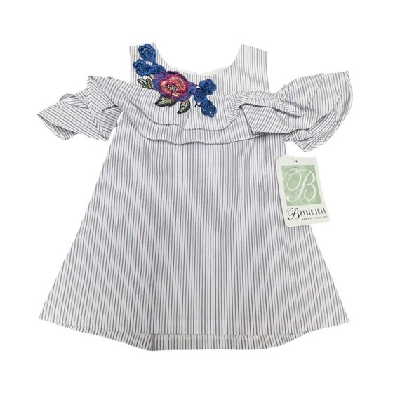Bonnie‎ Jean Naked Shoulder Dress TOP ONLY  Size 4 Striped Floral Embroidery - Picture 1 of 8